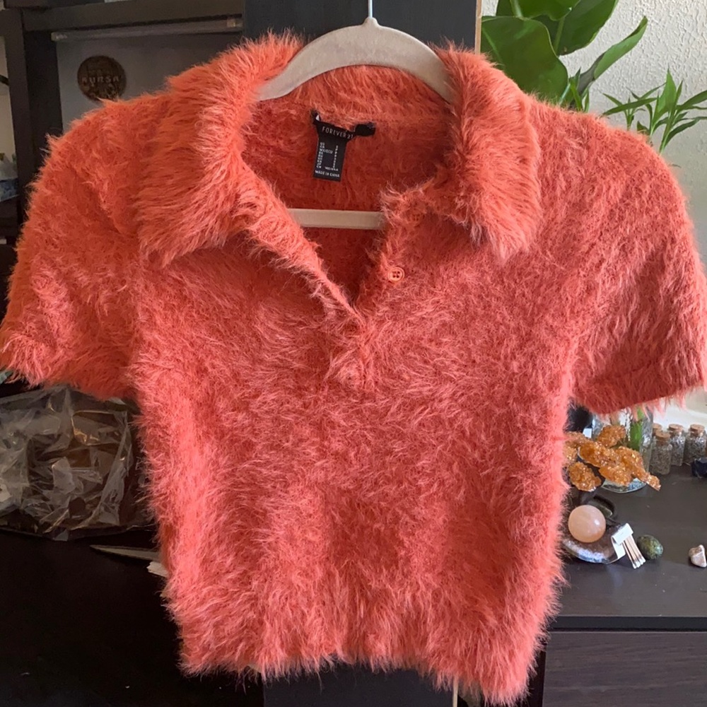Forever 21 Fuzzy Short Sleeve Crop Top
